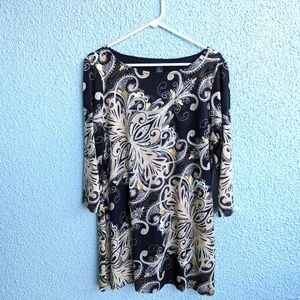 Style & Co. Black patterned long sleeve dress, size XL